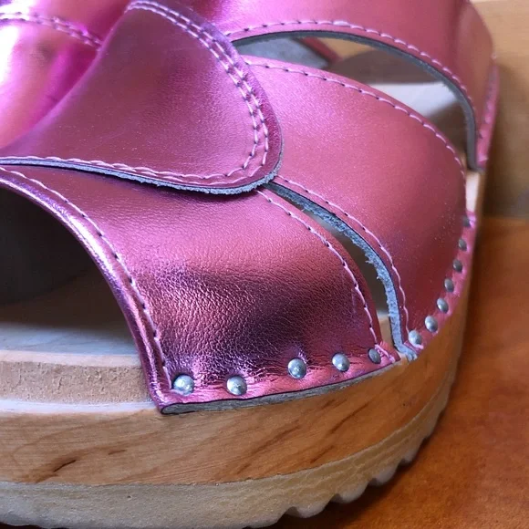 Troentorp of Sweden Mariah Metallic Hot Pink Clog Sandal Leather 8-8.5 38 - Picture 13 of 16